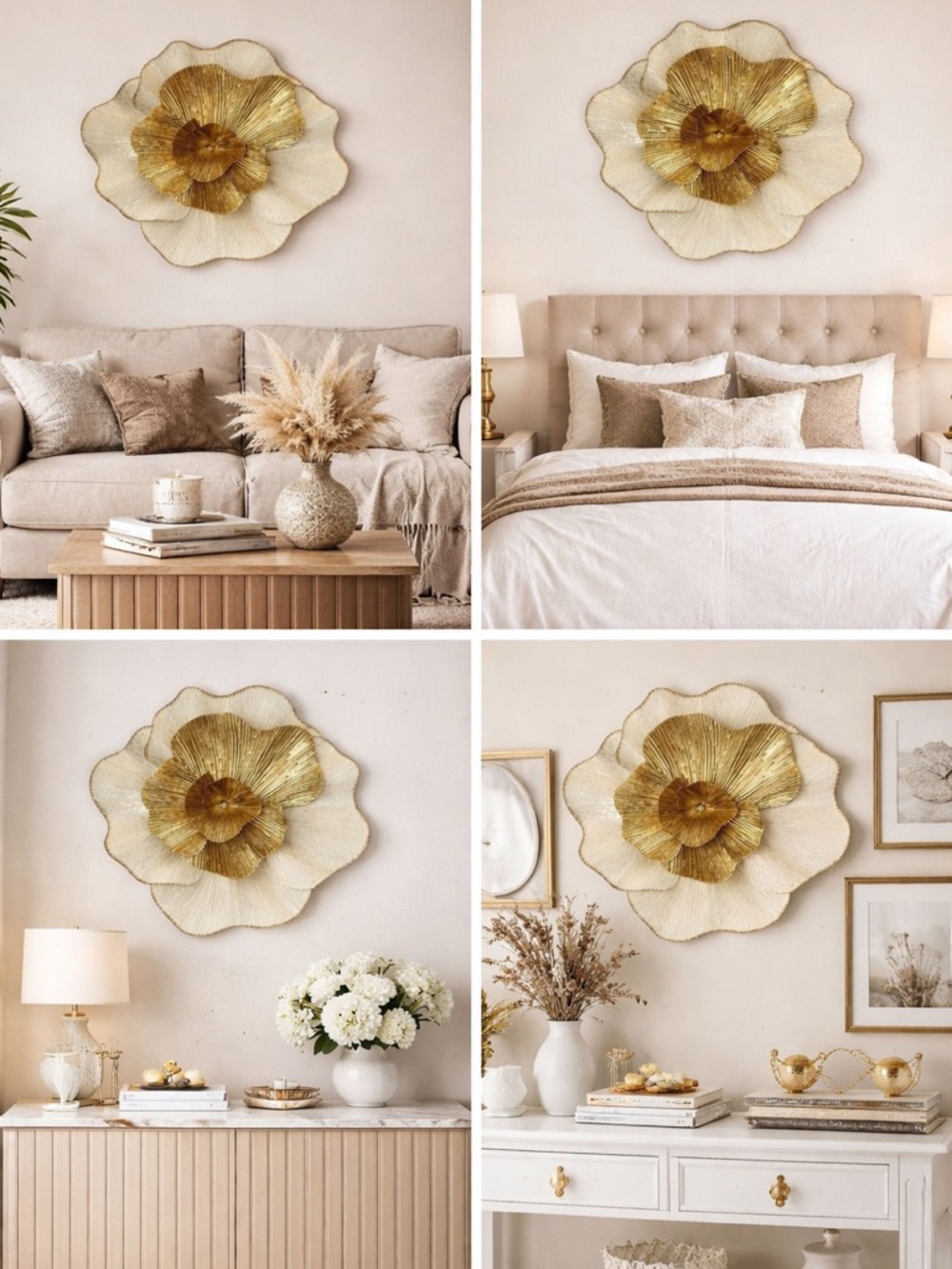 Elegant Gold and Cream Floral Wall Accent